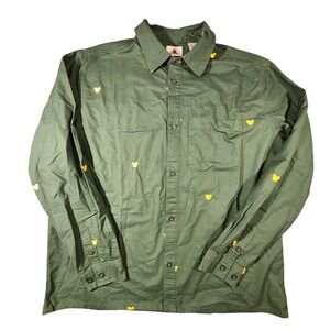 Disney Mickey Mouse Shirt Mens XL Green Button Front Allover Embroidered Print